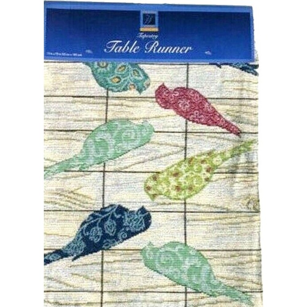 Birds on a Wire Tapestry Table Runner Satin Backed Spring Summer 13"x72"